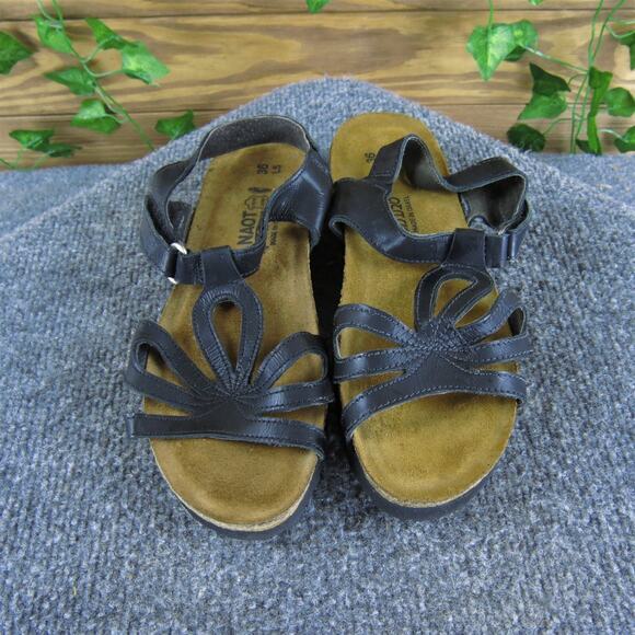 Naot Women's Gladiator Black‎ Leather Sz 5 Medium Gently Used 2025 - Picture 2 of 6